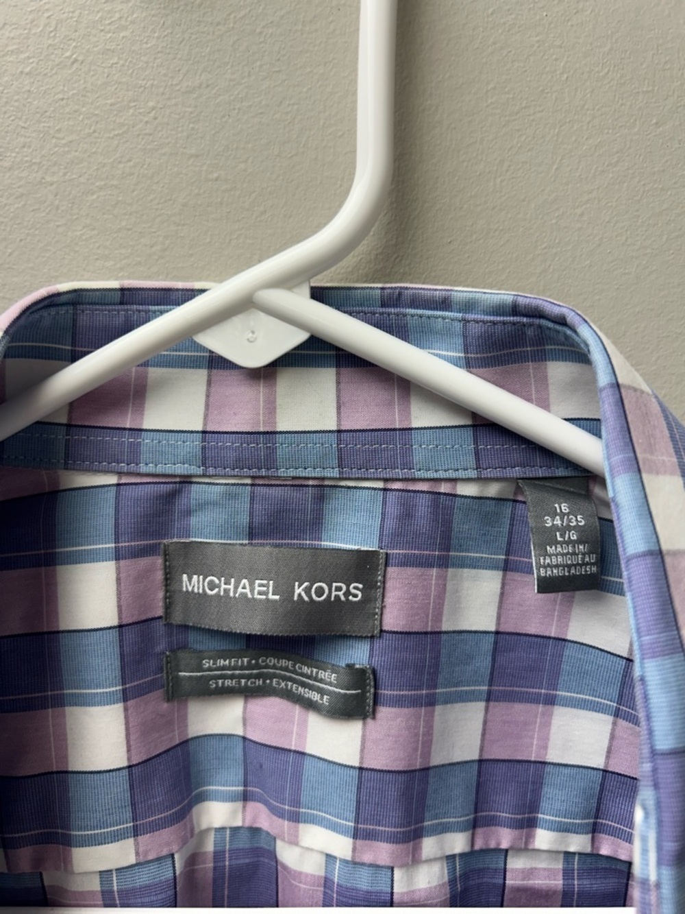 Michael Kors Men’s Blue & Purple Plaid Dress Shirt - Picture 4 of 4